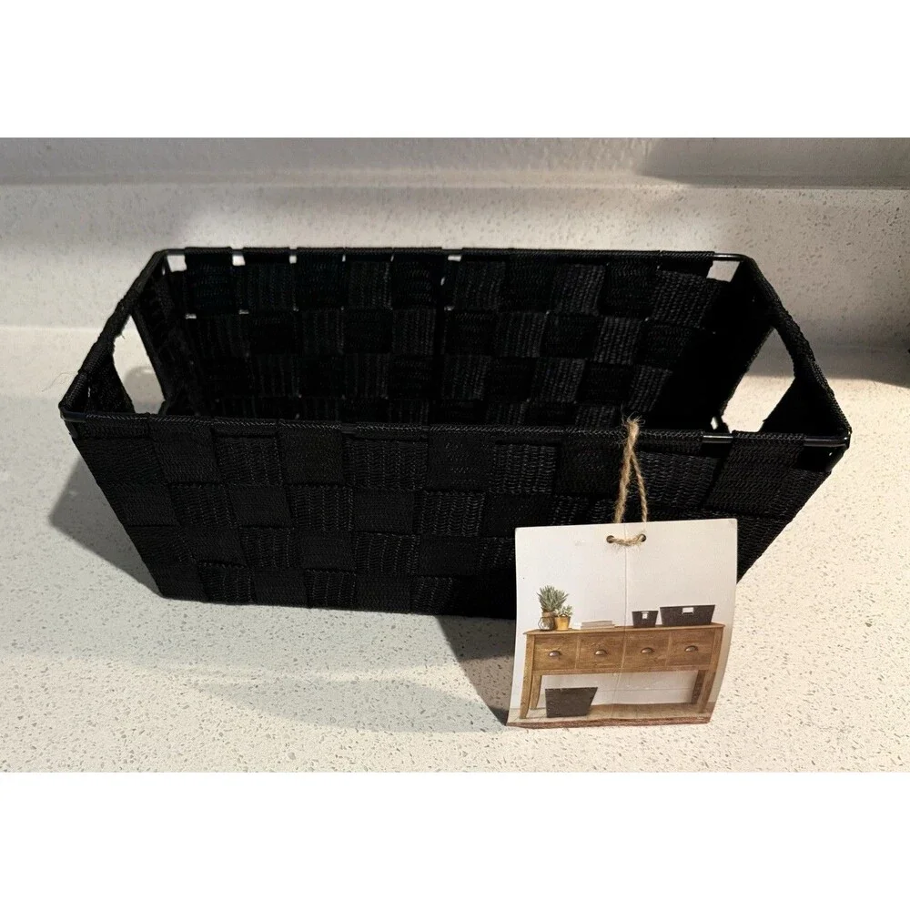 Small Woven Storage Shelf Bin, Black